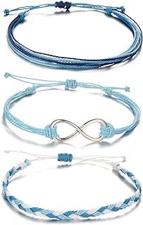 Softones Boho Rope Ankle Bracelets for Women Waterproof Adjustable Braided Anklets for Teen Girls - Turtle|Wave|Beads|Infinite|Starfish|Boat Anchor