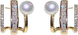 SheWay Gold Plated claw shape Stud Earrings with Artificial Diamond Pearl Zircon and S925 Silver Posts as Birthday Holiday Gifts for Women Girls mother girlfriend