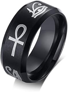 Stainless Steel Eye of Horus Ankh Cross Egyptian Wedding Ring for Men - Unique Protective Symbol Design
