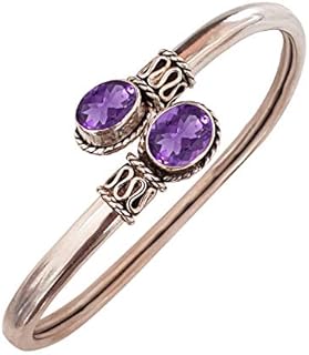 Natural 925 Sterling Silver Cuff Bracelet For Women Natural Purple Amethyst Gemstone Tribal Gypsy Ethnic Bohemian Design Designer Fashion Handmade Jewelry Party Boho Jewelry