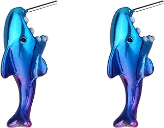 Silver Stud Shark Earrings with Push Back in Metallic Blue Purple Design by Lux Accessories