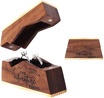 Custom Engraved Solid Walnut Wood Double Engagement Ring Box with Removable Lining for Boys, Rectangular Shape, Vintage Style by Muchly