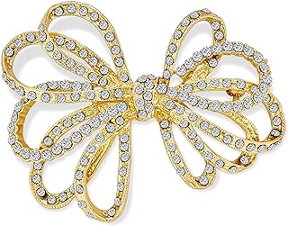 Large Bridal Holiday Statement Christmas Pave Crystal Wedding Open Bow Ribbon Brooch Pin For Women Silver, Rose, Gold Tone Rhodium Plated