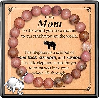 URSTAR Mothers Day Gifts for Women, Elephant Gifts for Mom/Grandma/Bonus Mom/Mother-in-law/Nana/Grammy, Natural Stone Bracelet for Mom/Grandma Birthday Gifts for Mom Elephant Gifts for Her