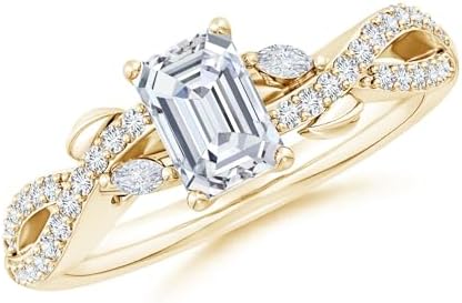 Angara Lab-Grown Nature-Inspired Emerald-Cut and Marquise Diamond Side Stone Engagement Ring in Sterling Silver/14K Solid Gold/Platinum for Women|April Birthstone Jewelry for Her|Birthday|Anniversary