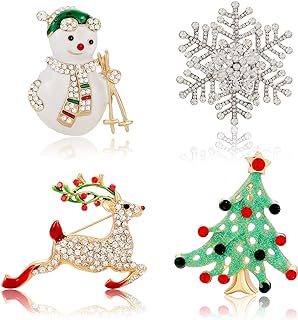 Christmas Brooch Pins Set Crystals Winter Snowflake Snowman Christmas Tree Reindeer Brooch Pins for Woman Christmas Holiday Accessories
