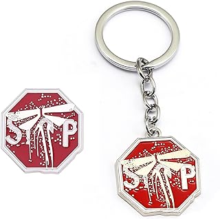 Gaweco 2pcs Last Us Firefly Keychain + Badge Metal Brooch Pin Cosplay Jewelry Accessories Collection (Red)