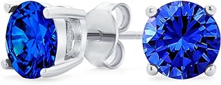 1Ct Round Cubic Zirconia Brilliant Cut Solitaire AAA CZ Stud Earrings For Women Sterling Silver Birth Month Colors 7MM