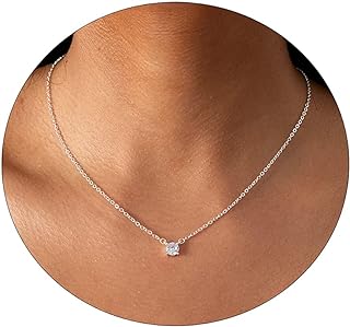 Tasiso Diamond Necklaces for Women Dainty CZ Leaf Necklace 14k Gold Plated Flower Necklace Simple Diamond Choker Necklaces for Women Trendy Prom Jewelry Gifts for Girls