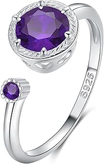 Qings Bague Améthyste en Argent Sterling 925 Ajustable, Hypoallergénique avec Finition Platine, Taille 6-9, Parfaite pour Toutes Célébrations et Peaux Sensibles