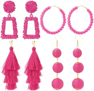 Bohemian Dangle Hoop Earrings for Women Hot Pink Heart Drop Earrings Lightweight Statement Drop Earring