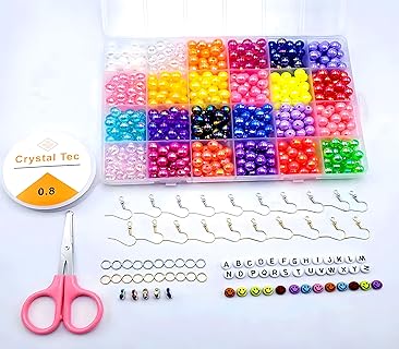 Anditribo Jewelry Making Kit for Kids & Adults – 24Colors 8mm Imitation Pearl Beads Set for Bracelet & Necklace Crafting in Quality Plastic with High-Durability - Round Pearl Beads Design for DIY Enthusiasts