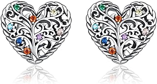 Qings Tree of Life Heart Stud Earrings made from Hypoallergenic Sterling Silver, Adorned with Sparkling Cubic Zirconia Push Back Inclusions