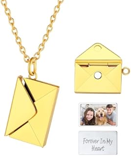 U7 Love Letter Necklace Customized Text & Photo Locket for Women Girls Stainless Steel Envelope Pendant Personalized Picture Necklaces Jewelry Gift for Loved
