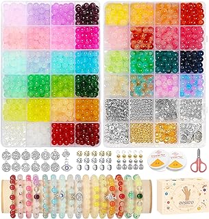 DISHIO Multicolored Crystal Glass Bead Bracelet Kit with Charms for DIY Jewelry Making - Perfect for Adults, Teens, and Children, Round Bead Design