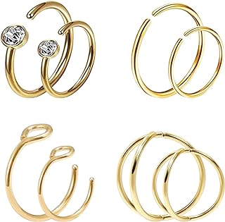 NICITY 8Pcs Gold Fake Nose Ring Set Non Piercing Nose Rings for Women Men Girl