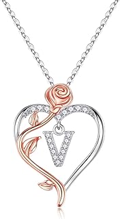 Yesteel Rose Heart Initial Pendant Necklace with Lobster Clasp, Cable Chain, Cubic Zirconia for Women| Elegant Brass Jewelry Gift for Wife, Mom, Girlfriend