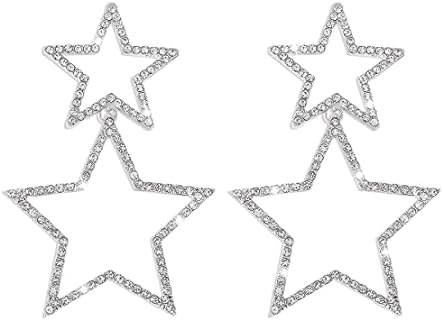Star Earrings Dangle Rhinestone Big Star Dangle Earrings Long Tassel Star Drop Earrings Sparkle Silver Gold Silver Star Dangling Star Earrings Star Accessories Jewelry