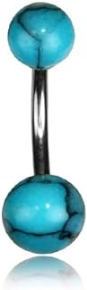 Turquoise or Green Malachite Belly Button Ring Piercing for Women - Navel Belly Button Rings with Surgical Steel