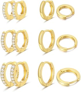 Hinged Clasp Small Gold Plated Brass Huggie Hoop Earrings Set with Cubic Zirconia for Women - Versatile Hoop Design