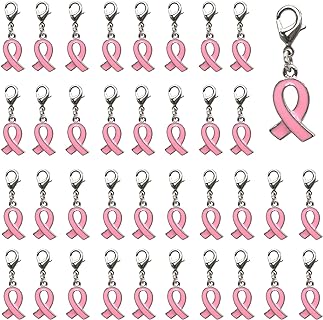50-Piece Alloy Metal Pink Ribbon Pendants for Breast Cancer Support Jewelry Making - Lightweight Charms for Necklaces, Bracelets, Earrings and DIY Crafts