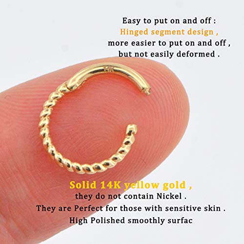 Helix Earring Hoop 14K Solid Gold Daith Tragus Helix Cartilage Earring 16G Septum Piercing Hinge Segment Rings Hoop