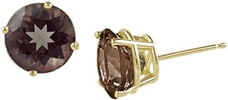 Premium 14k Yellow Gold Smoky Quartz Stud Earrings with Comfort-fit Push Back Design