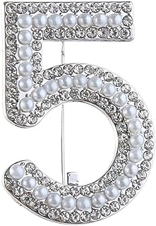 Pin-Clasp Cubic Zirconia and Pearl Brooch - Lucky Number Five Design for Men and Women - Fashion Breastpin for Wedding and Parties
