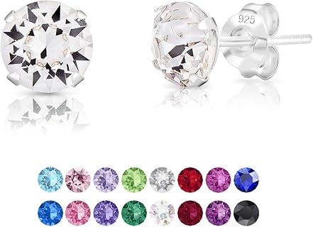 DTPsilver® Boucles d'Oreilles Femme en Argent 925 avec Cristaux Swarovski, Diamètre 6 mm, Élégantes et Intemporelles, Idéales pour Toutes Occasions et Tous Styles