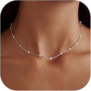 LOLIAS Collier en Argent 14K avec Perles de 3mm, Extension de 2.7 pouces, Anti-décoloration, pour Femme. Parfait pour Cadeau d'Anniversaire, Mariage et Fête des Mères