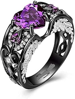 Heart Cut Created Purple Amethyst & Diamond Angel Wings Engagement Wedding Ring For Women's 14k Black Gold Plated 925 Sterling Silver