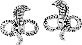 AeraVida Feisty Mini King Cobra Snake .925 Sterling Silver Stud Earrings | Snake Earrings for Women | Sterling Silver Stud Earrings | King Cobra Snake jewelry