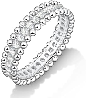 18K White Gold Plated Moissanite Fingerprint Wedding Ring For Women - Sterling Silver Round Cut Eternity Band