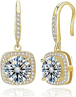 wowshow Moissanite Earrings 925 Sterling Silver Earrings 2ct / 4ct Moissanite Dangle Earrings with Certificate of Authenticity Diamond Earrings for Women Wedding Birthday Mothers Day Gifts