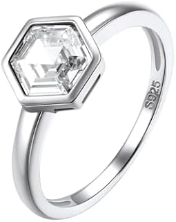 Sterling Silver Clasp Hexagon Wedding Ring with Black Cubic Zirconia for Women, Simple Design Size 4