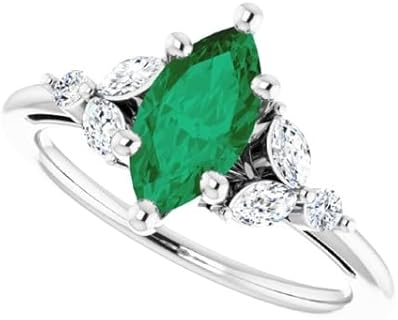 Vintage 1.5 CT Marquise Emerald Ring Platinum, Trillium Green Emerald Engagement Ring, Elvish Emerald Ring, Woodland Marquise Emerald Ring, May Birthstone, Wedding Ring, Bridal Ring, Perfact for Gift