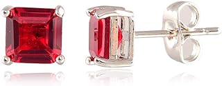 [RIZILIA CLASSIC] Stud Pierced Earrings with Square Emerald Cut Gemstones CZ [Multi-Colors available] in 18K White Gold Plated, Simple Modern Elegant