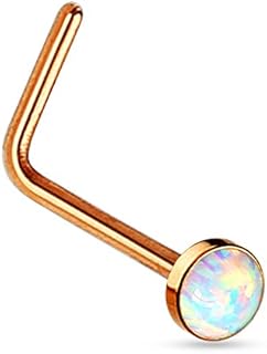 FIFTH CUE 20G Synthetic Opal Set Flat Top PVD Over 316L Surgical Steel L bend Stud Nose Rings