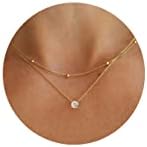 14K Gold Plated Layered Crystal Necklace with Lobster Clasp and Cubic Zirconia for Women - Elegant & Trendy