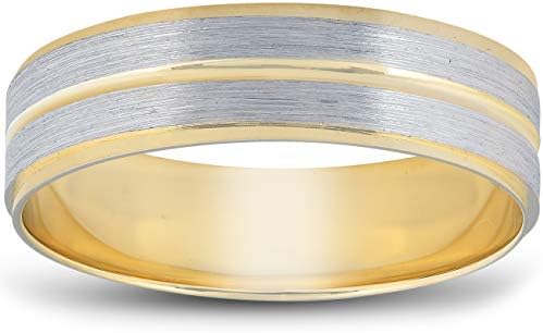 P3 POMPEII3 14K Gold Two Tone Flat Wedding Band 6mm Brushed White & Yellow Mens RIng