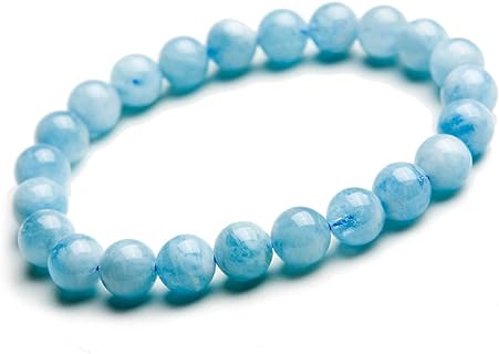 Genuine Natural Blue Aquamarine Clear Crystal Stretch Round Bead Bracelet 8mm for Women Men AAAA