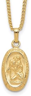 18in Gold Plated Spring Ring Clasp Satin and Polished St. Christopher Pendant Necklace with Gemstone Detail, Perfect for Women - USA Made