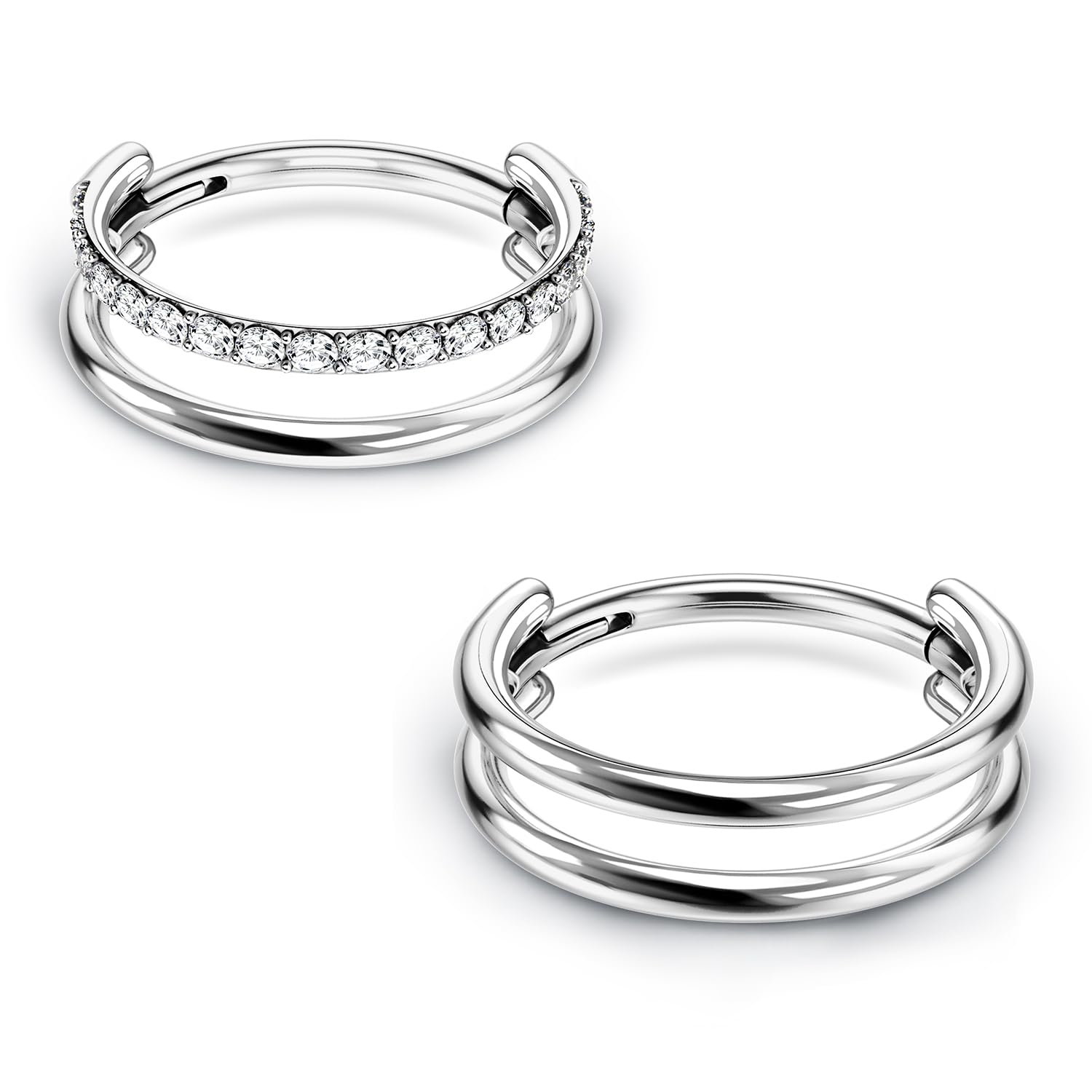 Sparkling Titanium Double Hoop Nose Ring with Cubic Zirconia for Women - Versatile Nose Ring Design for Stylish Piercing