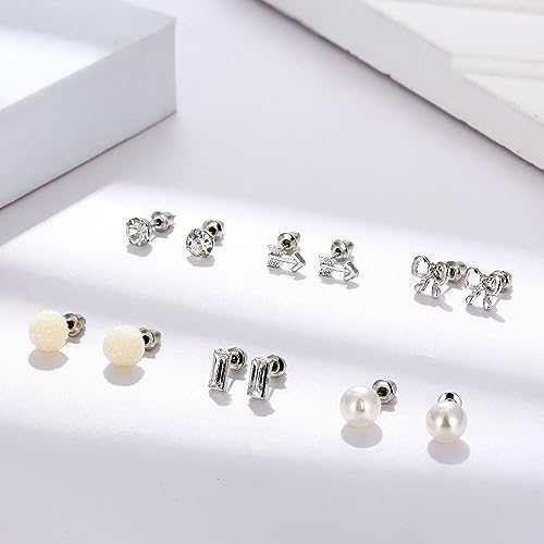 60 Pairs Gold Tone Stud Earrings for Women Men Triangle Square Circle Bar Star Moon Geometric Leaf Arrow Bow CZ Ball Faux Pearl Earrings Set