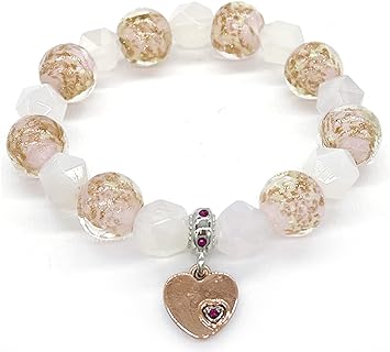 ARTSY Crafts Glow in the Dark Glass Beads with Natural Gemstone Beads Charm Bracelets, Crystal Quartz Agate Healing Stones Firefly Beads Bracelet for Men Women Love Calming Anxiety Chakra Spiritual Gifts