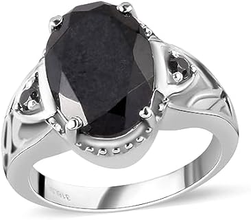 Stainless Steel Clasp Black Spinel and Tourmaline Engagement Ring for Women in Vintage Design