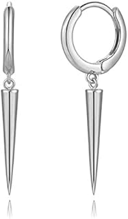 S925 Sterling Silver Spike Hoop Earrings with Clutchless Back Finding and Geometric Design for Women, Girls, and Men