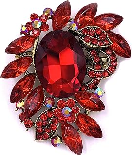 Pin Clasp Garnet Brooch - Antiqued Gold Tone Alloy with Black Rhinestone Crystal Leaf Design - Ideal Gift for Women and Girls