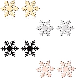 WCRAZYE 4 Pairs Stainless Steel Christmas Stud Earrings for Women Girls Small Christmas Tree Earrings Cute Christmas Gingerbread Man Reindeer Elk Snowflake Stud Earrings Xmas Holiday Earrings Festival Jewelry Gifts