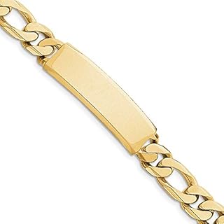 Jewels By Lux Solid Engravable Personalized Custom 14K Yellow Gold Hand-polished Figaro Link ID Bracelet For Men or Women Length 8.5 inches Width 14 mm With Box And Tongue Clasp
